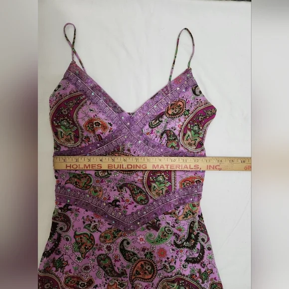 Vintage Bisou Bisou Multicolor Paisley Print Y2K Midi Slip Dress Size 4 - Picture 4 of 5
